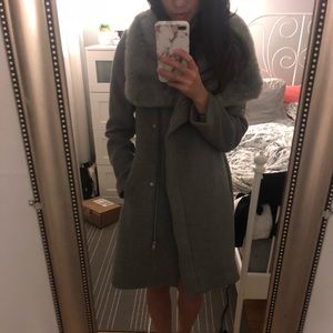 Club Monaco Grey Wool Coat With Fur XS
